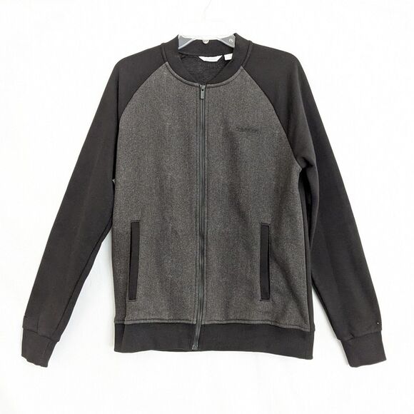 Calvin Klein Mens Size M Full Zip Jacket Fleece Lined Gray Black Herringbone - Picture 1 of 10